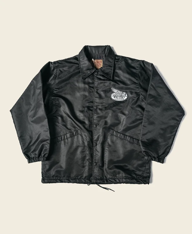 Baseball Team Jacket-Logo-Appliqued Nylon Coach Jacket - Black