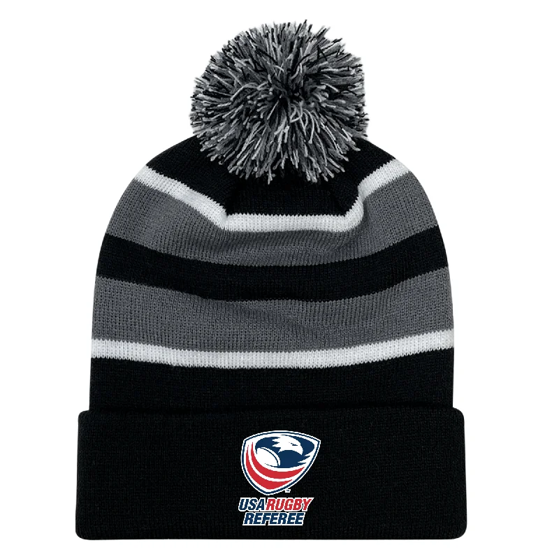 Cotton Hat-USA Rugby Referees Hooped Pom-Pom Beanie