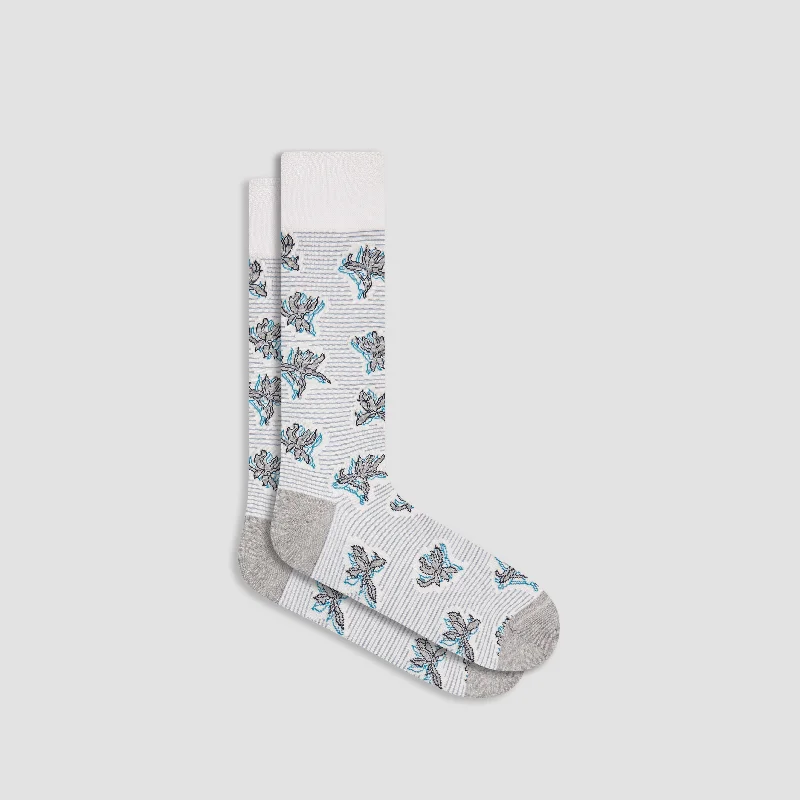 Running Crew Socks-Striped Floral Mid-Calf Socks