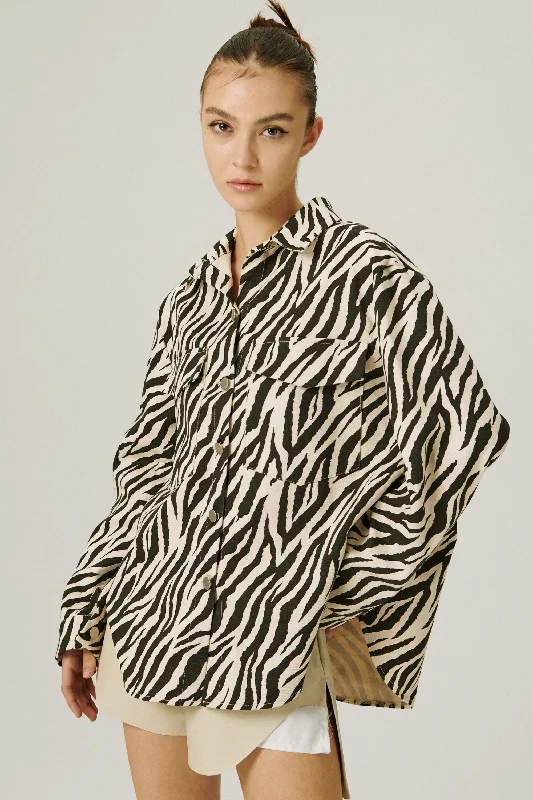 Windproof Jacket-Ivy Oversized Shacket in Zebra