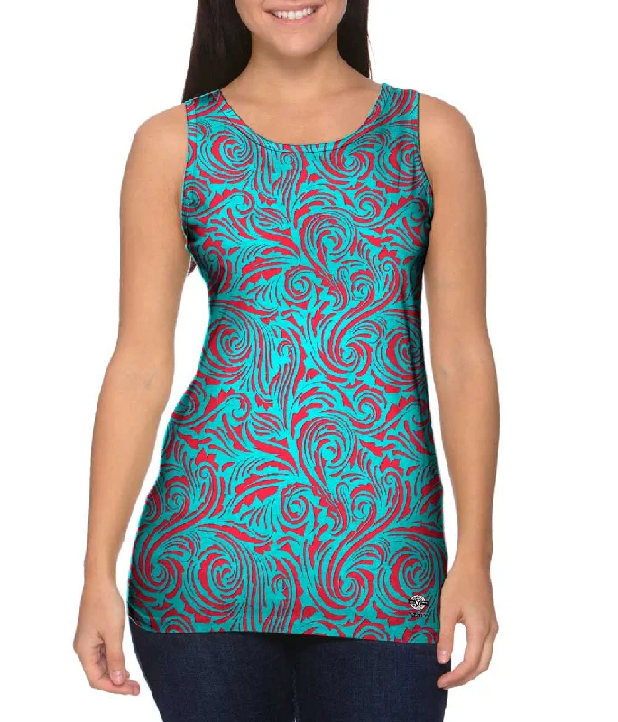 Compression Tank-Autumn Me Red Leaf Swirls Pattern