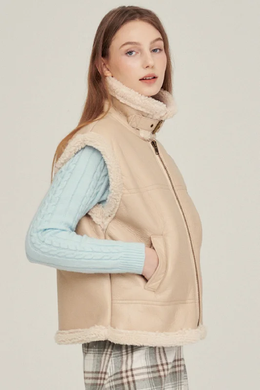 Zip-Up Jacket-Daniela Pleather Shearling Vest