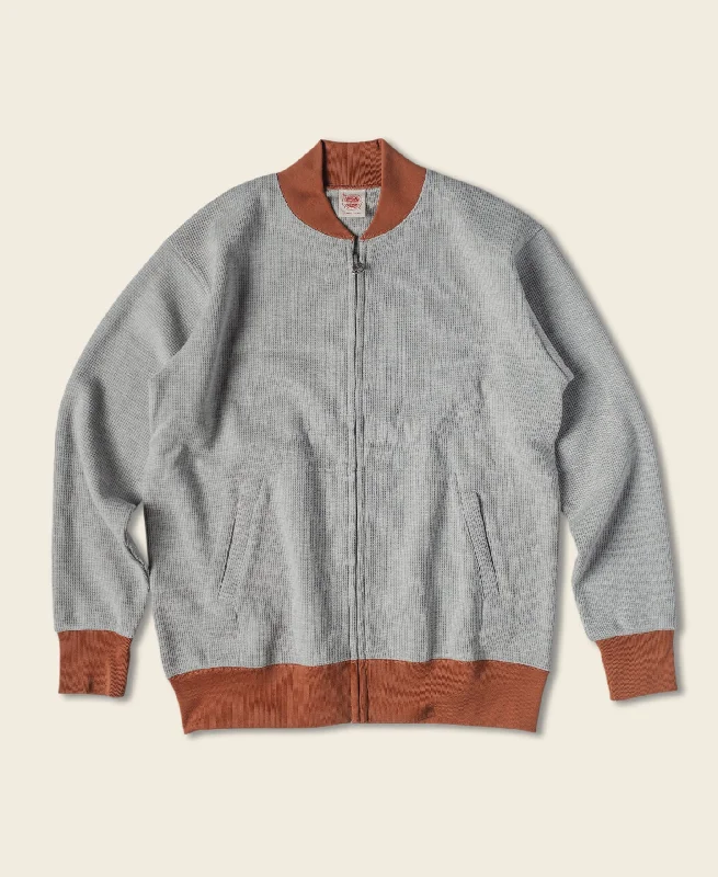 Baseball Jacket-Waffle Cotton Full-Zip Track Jacket - Gray