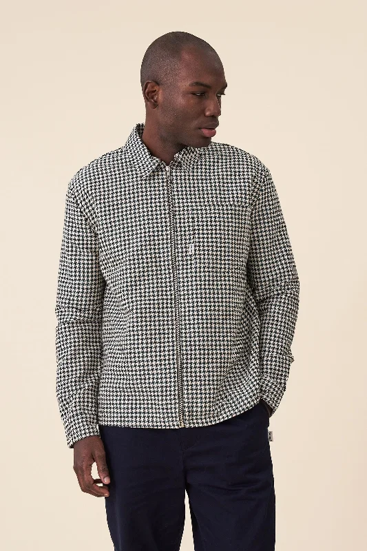 Fashion Jacket-GREEN DOGTOOTH ZIP UP OVERSHIRT