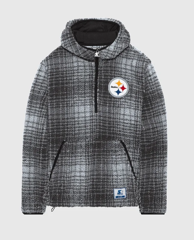 Hiking Jacket-Pittsburgh Steelers Gus Plaid Sherpa Pullover Jacket