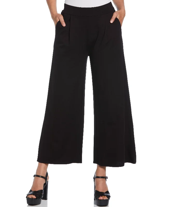 High-Waisted Jeans-Ponte Knit Pull-On Crop Pant