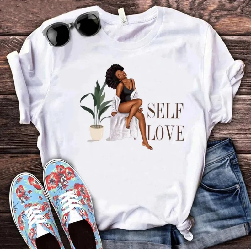 Stretchable T-Shirt-Self Love Women's White T-Shirt