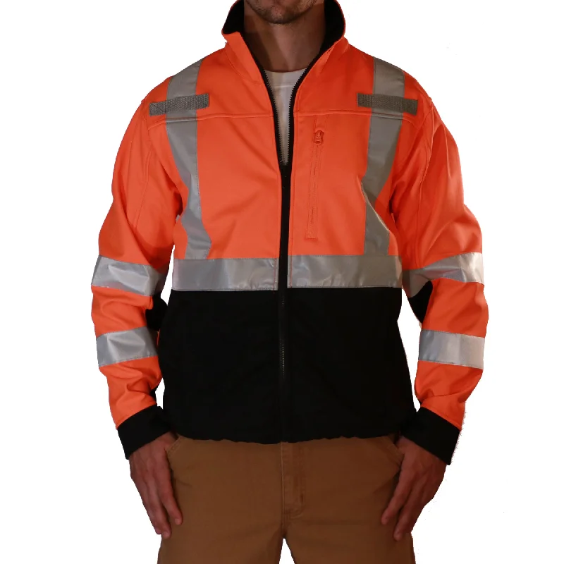 Faux Leather Jacket-2W International Men's Class 3 Hi-Vis Soft Shell Jacket_Hi-Vis Orange