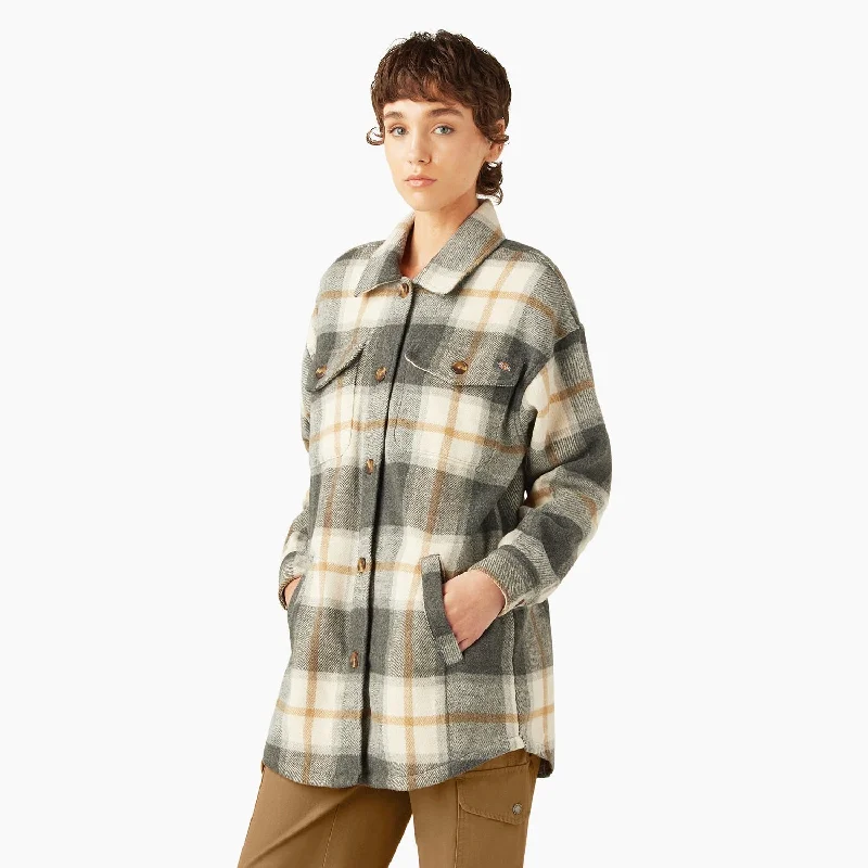 Workwear Jacket-Dickies Women's Flannel Oversized Plaid Shirt Jac