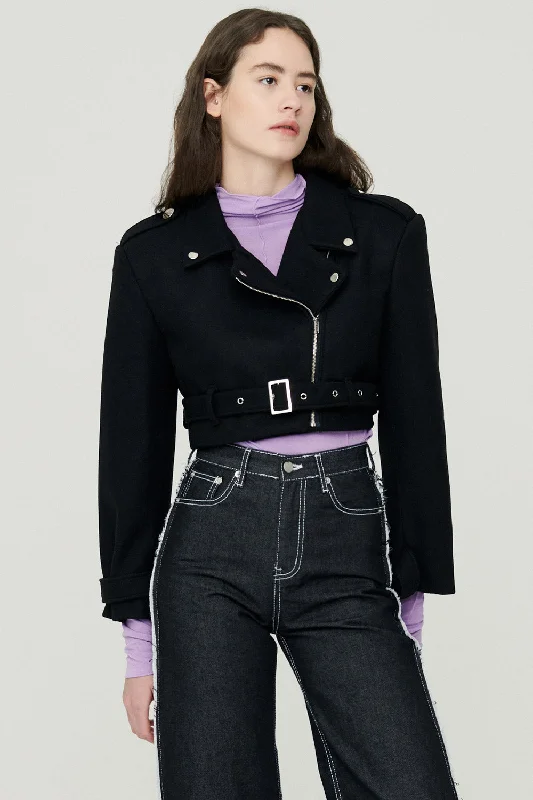 Fur Collar Jacket-Bexy Rider Jacket w/ Belt