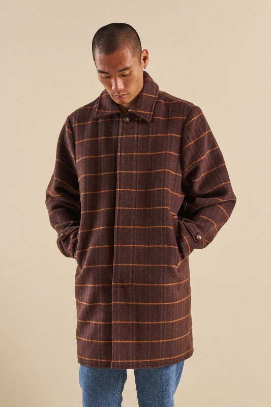 Lightweight Jacket-KAITO CHECK BROWN WOOL COAT