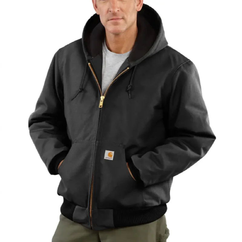 Bomber Jacket-Carhartt Men's Flannel Lined Firm Duck Insulated Zip Hooded Jacket