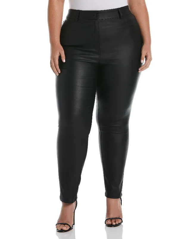 Solid Color Pants-Plus Size 5-Pocket Coated Twill Pant