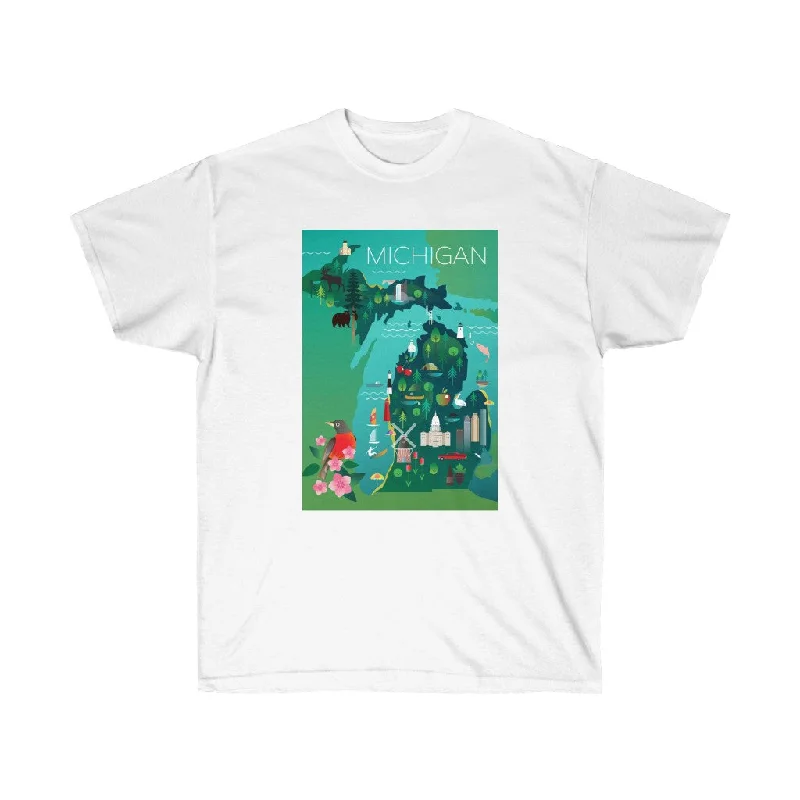 White T-Shirt-MICHIGAN UNISEX ULTRA COTTON TEE